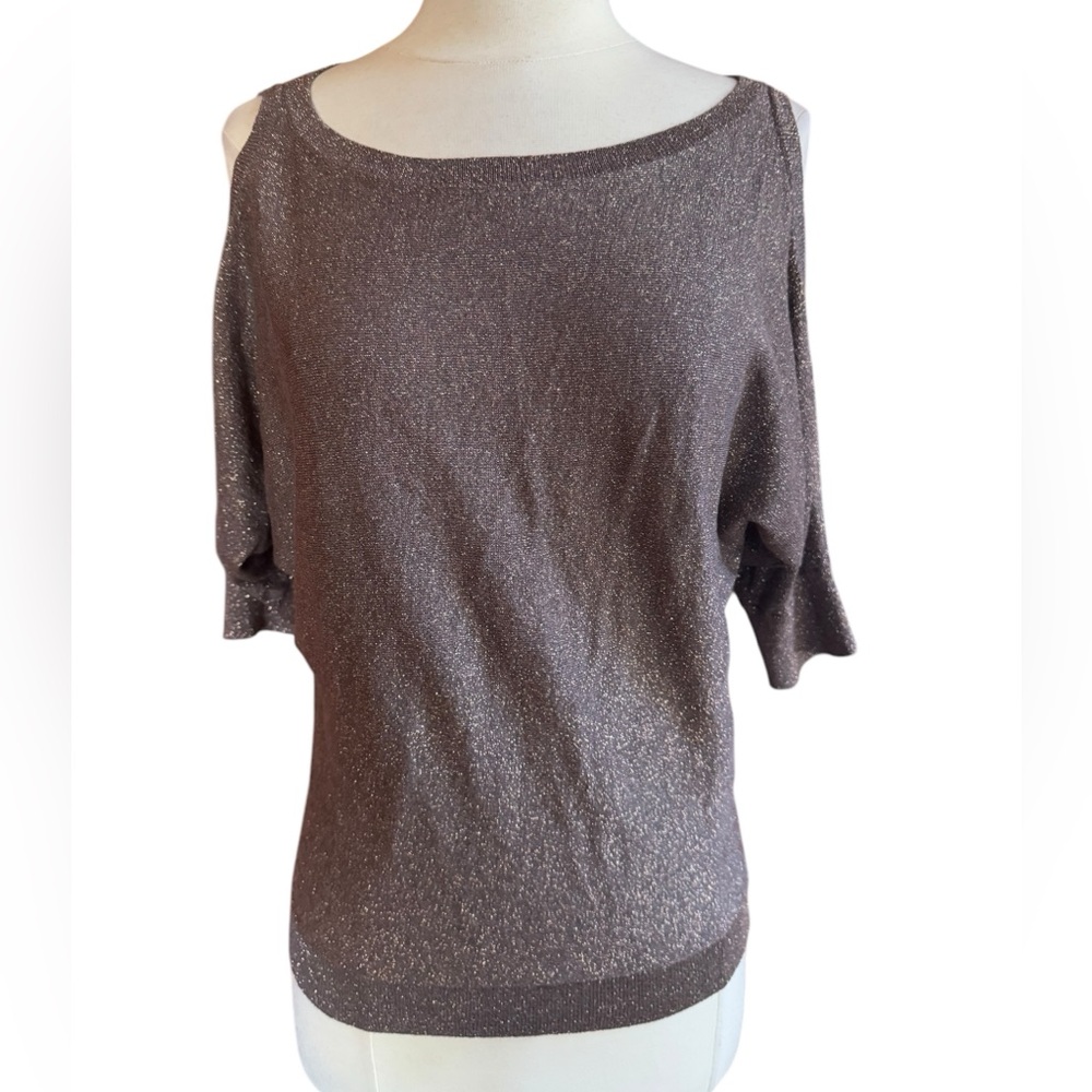Express Sparkly Metallic Open Shoulder Short Sleeve‎ Sweater